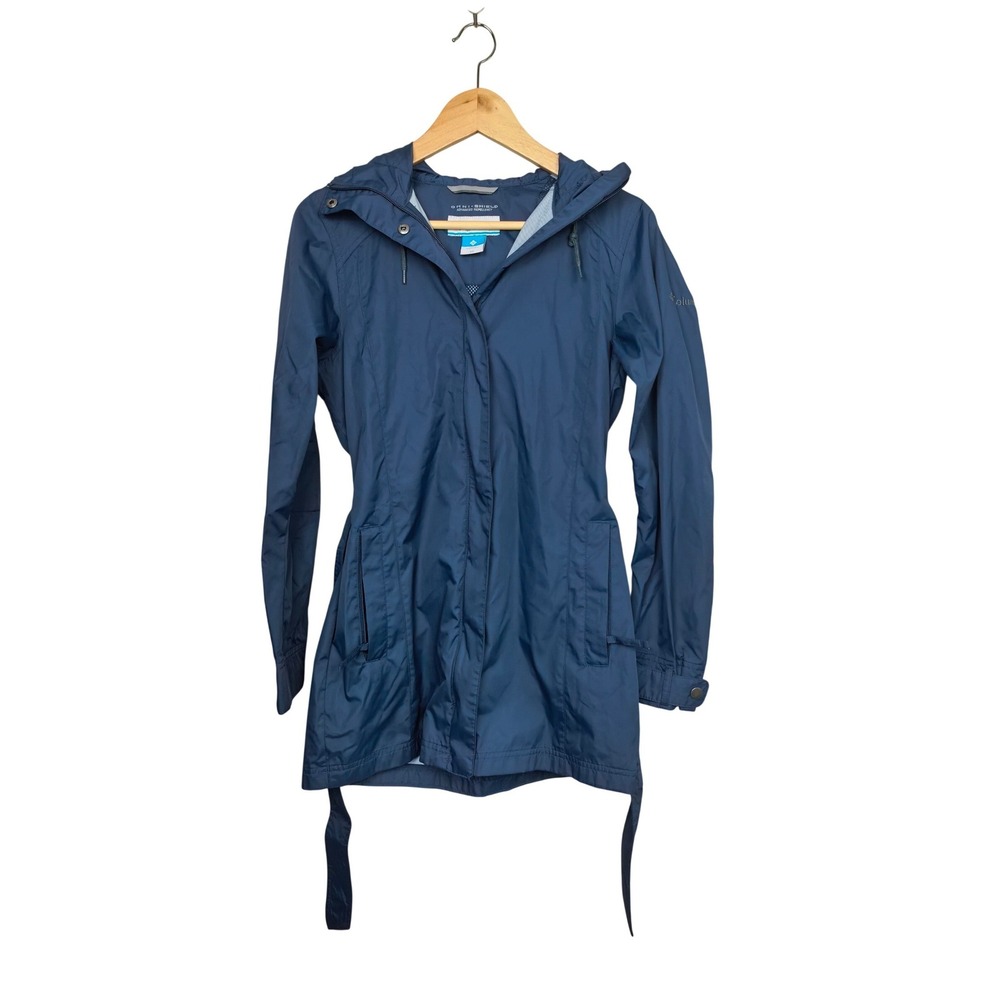 Columbia Women's Pardon My Trench Rain Jacket Navy Blue Belted Hooded XS